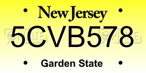 5CVB578 New Jersey License Plate