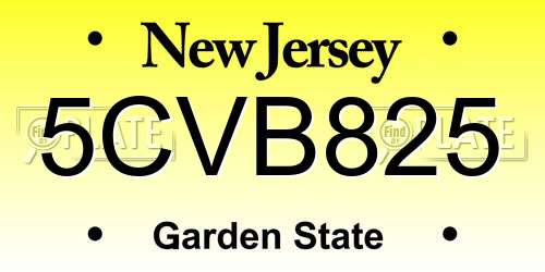 5CVB825 New Jersey License Plate