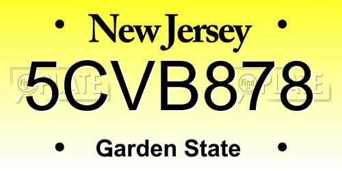 5CVB878 New Jersey License Plate