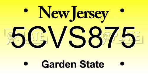 5CVS875 New Jersey License Plate