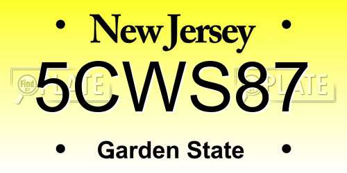 5CWS87 New Jersey License Plate