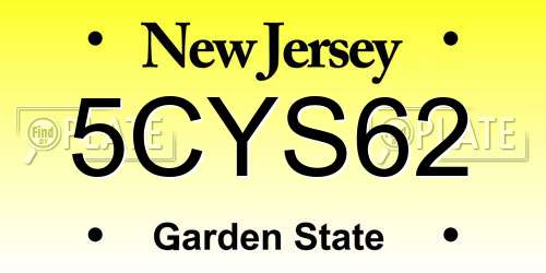 5CYS62 New Jersey License Plate