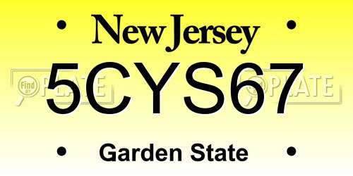 5CYS67 New Jersey License Plate