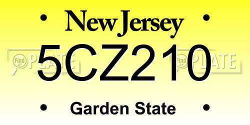 5CZ210 New Jersey License Plate