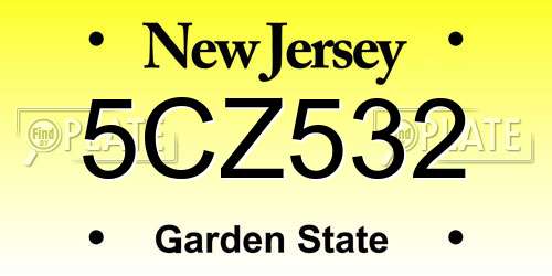 5CZ532 New Jersey License Plate