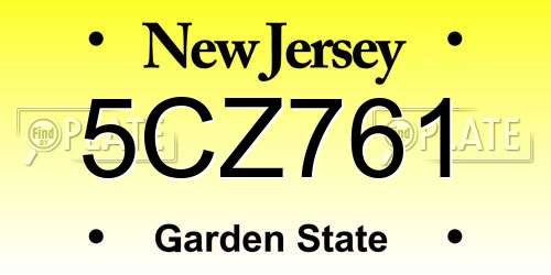 5CZ761 New Jersey License Plate
