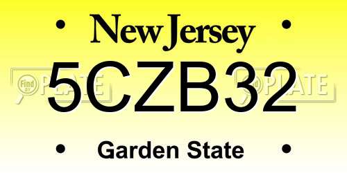 5CZB32 New Jersey License Plate