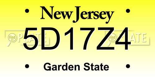 5D17Z4 New Jersey License Plate