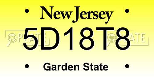 5D18T8 New Jersey License Plate
