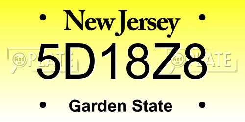 5D18Z8 New Jersey License Plate