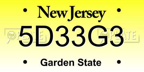 5D33G3 New Jersey License Plate
