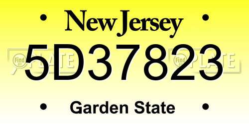 5D37823 New Jersey License Plate