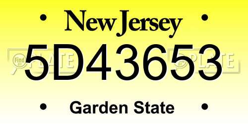 5D43653 New Jersey License Plate