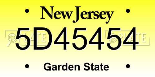 5D45454 New Jersey License Plate