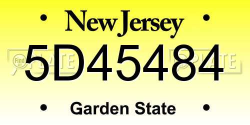 5D45484 New Jersey License Plate