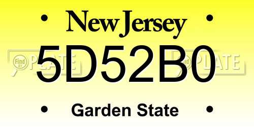 5D52B0 New Jersey License Plate