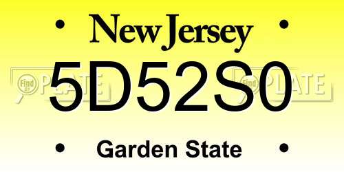 5D52S0 New Jersey License Plate