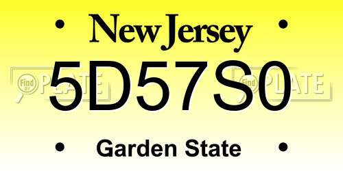 5D57S0 New Jersey License Plate