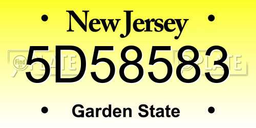 5D58583 New Jersey License Plate