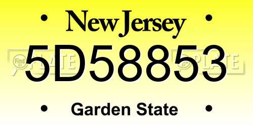 5D58853 New Jersey License Plate