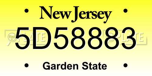 5D58883 New Jersey License Plate