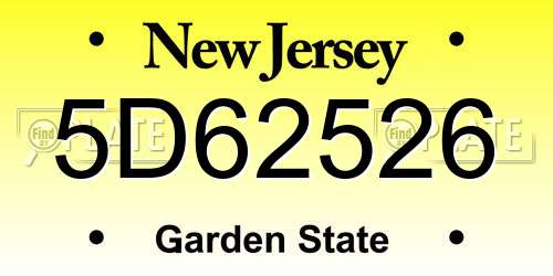 5D62526 New Jersey License Plate