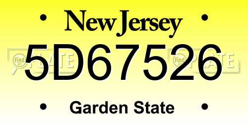 5D67526 New Jersey License Plate