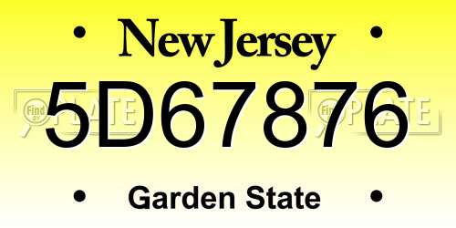 5D67876 New Jersey License Plate