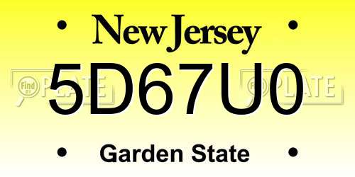 5D67U0 New Jersey License Plate