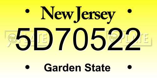 5D70522 New Jersey License Plate