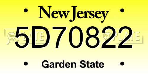 5D70822 New Jersey License Plate