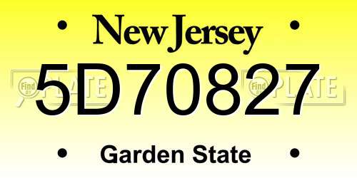 5D70827 New Jersey License Plate