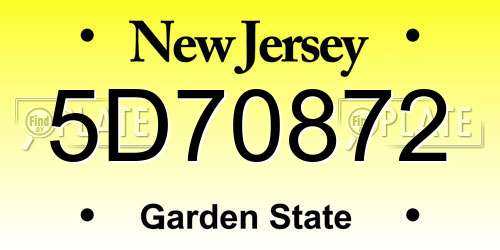 5D70872 New Jersey License Plate