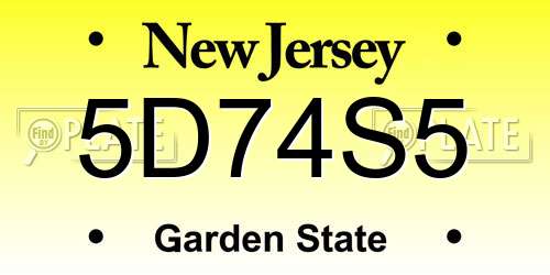 5D74S5 New Jersey License Plate