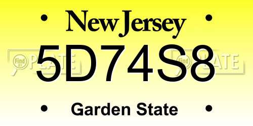5D74S8 New Jersey License Plate