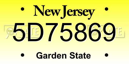 5D75869 New Jersey License Plate