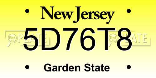 5D76T8 New Jersey License Plate