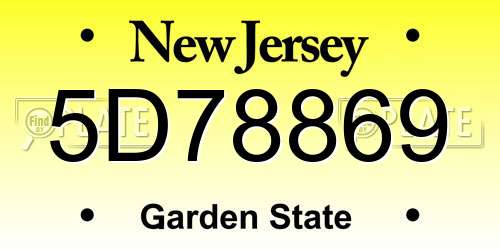 5D78869 New Jersey License Plate