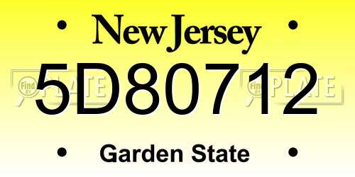 5D80712 New Jersey License Plate
