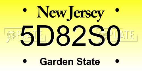 5D82S0 New Jersey License Plate