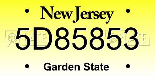 5D85853 New Jersey License Plate