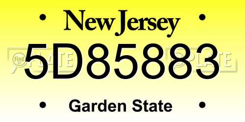 5D85883 New Jersey License Plate