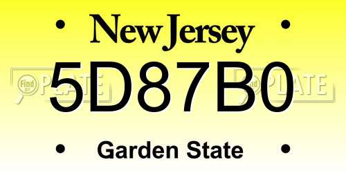 5D87B0 New Jersey License Plate