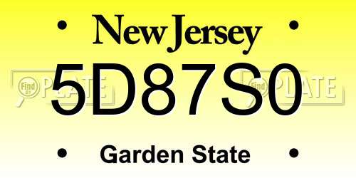 5D87S0 New Jersey License Plate