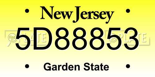 5D88853 New Jersey License Plate