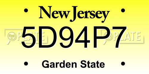 5D94P7 New Jersey License Plate