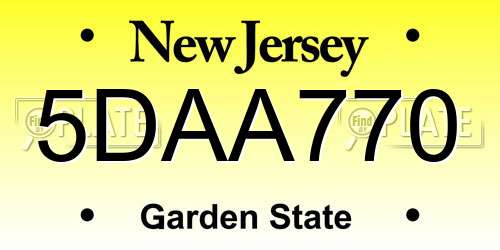 5DAA770 New Jersey License Plate