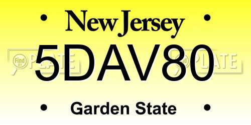 5DAV80 New Jersey License Plate