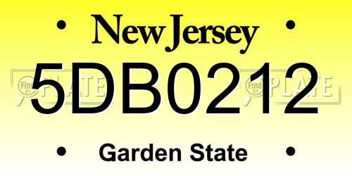 5DB0212 New Jersey License Plate