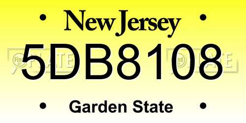 5DB8108 New Jersey License Plate
